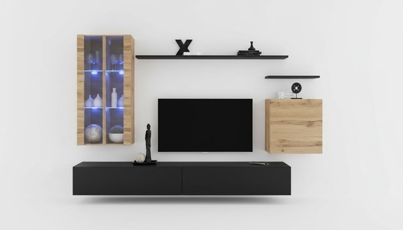 Wohnwand Holzmöbel Schwarz TV-Ständer Sideboard Wandschrank Holzmöbel Neu