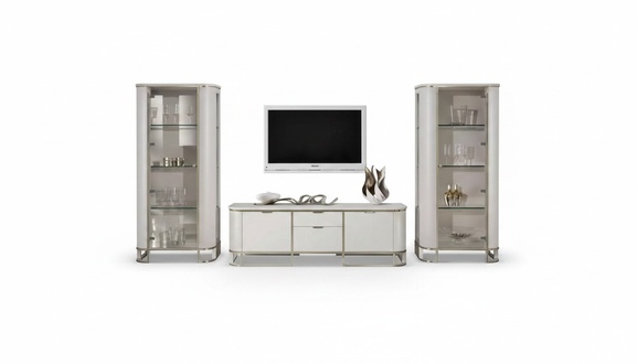 Wohnwand Set 3tlg. Wohnzimmer 2x Vitrine TV-Ständer Klassische Garnitur