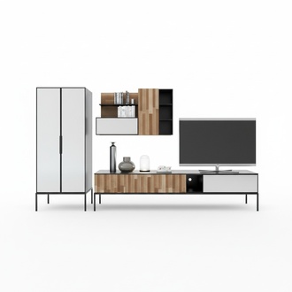 Wohnwand TV Ständer RTV Lowboard Vitrine Holz Modern Braun Wohnzimmer