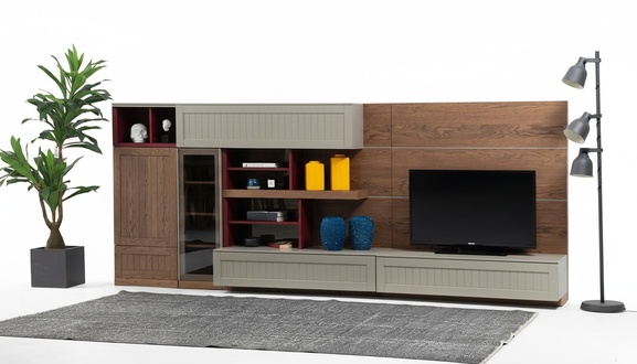 Wohnwand TV Ständer RTV Lowboard Vitrine Holz Modern Braun Wohnzimmer