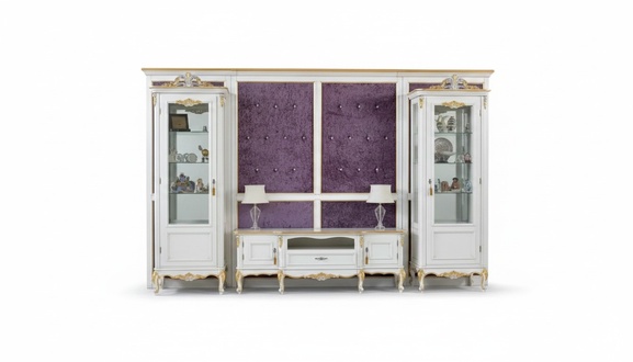 Wohnwand TV Ständer RTV 2x Vitrine Holz Klassische Weiß Wohnzimmer Neu