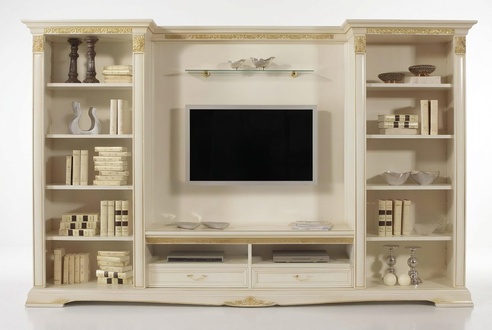 Wohnwand TV-Wand Massivholz Stil Klassische Italienische Wohnzimmer Möbel