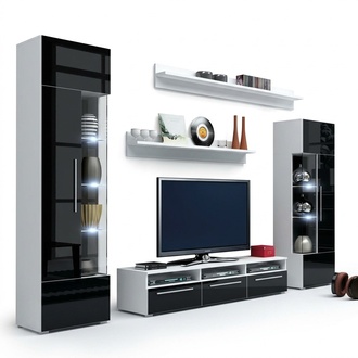Wohnwand Wandregale Komplett Wohnzimmer TV-Lowboard Vitrine Set 5tlg