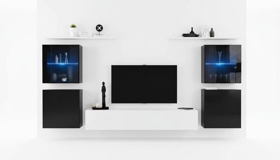 Wohnwand Weiß Wandregale TV Ständer Komplett Sideboard Hochglanz Einrichtung