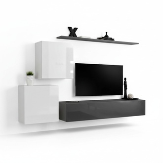 Wohnwand Wohnzimmer Set Grau Sideboard Wandregal 4tlg Set Designer Holz Neu