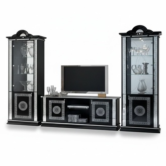 Wohnwand Wohnzimmer Set Vitrine Kommode Wandregal Vitrinen Wohnwände 3 tlg. Set