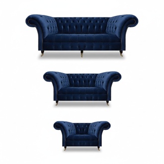 Wohnzimmer 3tlg Luxus Komplett Sofas Chesterfield Textil Einrichtung Sessel