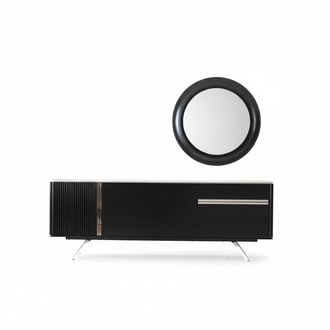 Wohnzimmer Anrichte Spiegel Sideboard Holz mit Metall Stil schwarze