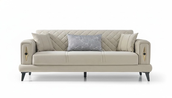 Wohnzimmer Beige Dreisitzer Sofa Couch Textil Polstermöbel Sofas 3 Sitzer