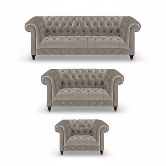 Wohnzimmer Chesterfield Komplett 3tlg Sofas Couch Grau Sessel Neu Polstermöbel