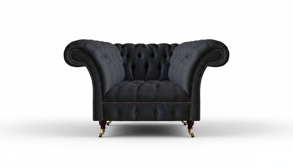 Wohnzimmer Chesterfield Schwarzer Einsitzer Textilsessel Edler Sessel