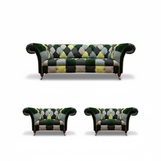 Wohnzimmer Chesterfield Sofa Dreisitze Couch 2x Sessel Einrichtung Neu