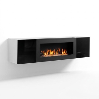 Wohnzimmer Designer Wandschrank mit Kamin Möbel Holz Einrichtung Modern