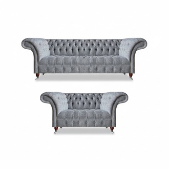 Wohnzimmer Garnitur 2x Sofas Grau Komplett Chesterfield Design Möbel