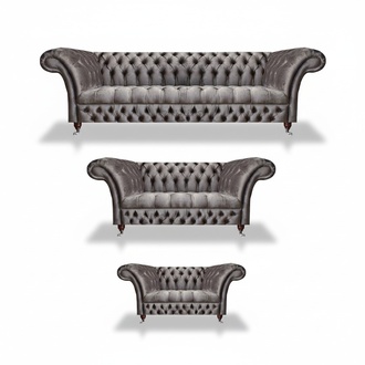 Wohnzimmer Grau Polstermöbel Textil Luxuriöse Sofagarnitur 3tlg Chesterfield
