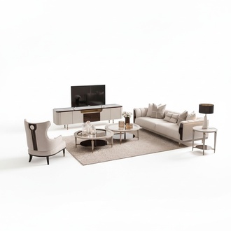 Wohnzimmer Gruppe Dreisitzer Sessel Stoffsofa 6tlg Beige Couchtische