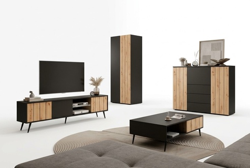 Wohnzimmer Holzmöbel Couchtisch Modern TV-Lowboard Luxuriöses Schrank Set 4tlg