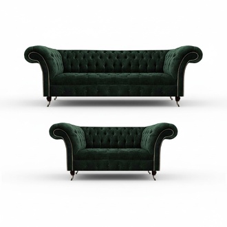 Wohnzimmer Komplett 2x Sofas 3+2 Sitzer Grün Luxuriöse Polstermöbel