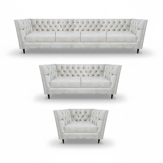 Wohnzimmer Leder Sofa Set 3tlg Polstermöbel Weiß Komplett Chesterfield