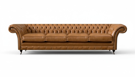 Wohnzimmer Luxuriöse Braun Sofa Big 4 Sitzer Design Chesterfield Ledersofa