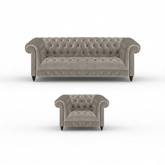 Wohnzimmer Luxus Set 2tlg Grau Einrichtung Polstermöbel Chesterfield Neu