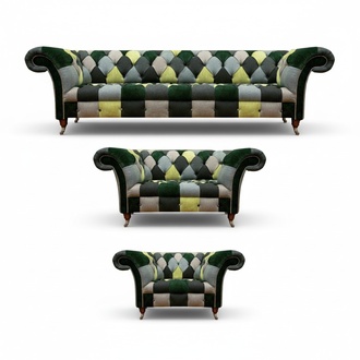 Wohnzimmer Modern Design Textil 3tlg Chesterfield Polstermöbel Neu