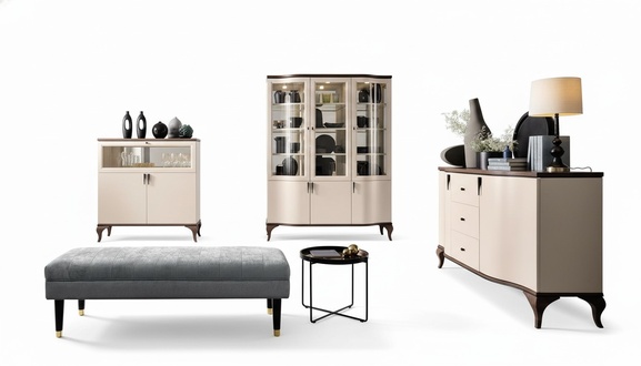 Wohnzimmer Möbel Set - Kommode Barschrank Vitrine 3tlg. Set Desing Schrank Neu