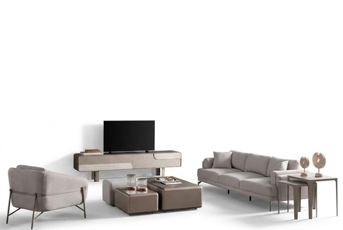 Wohnzimmer Möbelset mit beige Textilbezug modern und stilvoll
