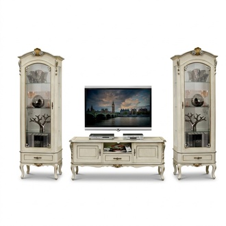 Wohnzimmer Schrank Wohnwand 3tlg rtv 2x Vitrine Design Italien Möbel Barock Stil