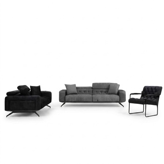 Wohnzimmer Schwarz-Graue Couchgarnitur Moderner 3-Sitzer Sessel Zweisitzer