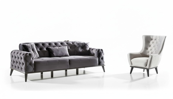 Wohnzimmer-Set 2tlg 3-Sitzer Sofa Sessel Textil Modern 3+1 Sofagarnitur Couch