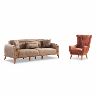 Wohnzimmer-Set 2tlg Braun Leder 3-Sitzer Sofa Sessel Wohnzimmer Modern