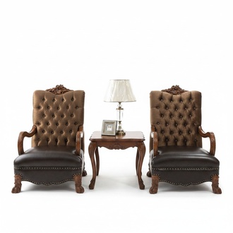 Wohnzimmer Set 2x Sessel+Beistelltisch Tisch Sofa Couch Chesterfield Barock Neu