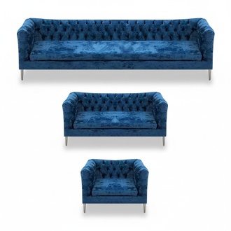 Wohnzimmer Set 3tlg Modern Blau Design Textil Stoff Chesterfield Sofa Komplett