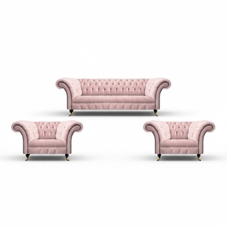 Wohnzimmer Set 3tlg Sofa Dreisitze Rosa Komplett 2x Sessel Chesterfield