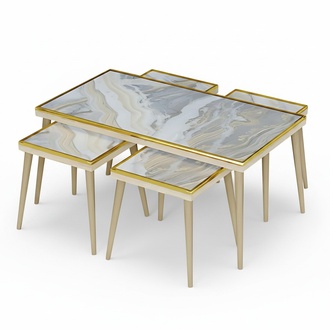 Wohnzimmer-Set aus Holz und Edelstahl in buntem Design