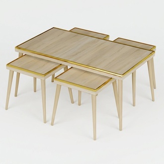 Wohnzimmer-Set Beige Holz Edelstahl modern elegant