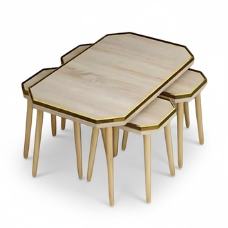 Wohnzimmer-Set Beige Holz Edelstahl modern elegant