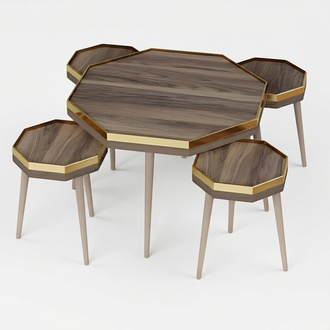 Wohnzimmer-Set Braun Holz Edelstahl modern stilvoll