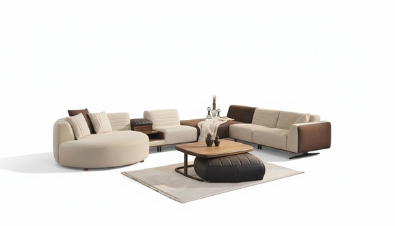 Wohnzimmer Set Ecksofa U-Form Sofa Couch Luxus Couchtisch Modern Hocker