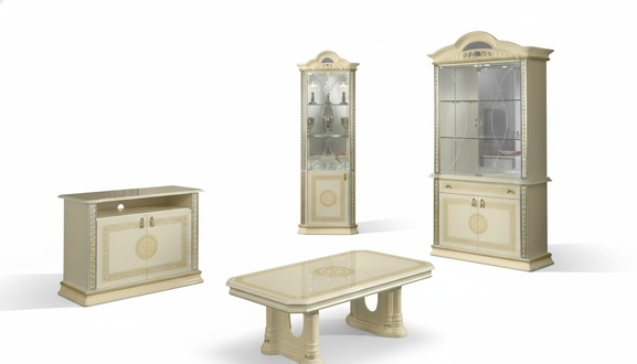 Wohnzimmer Set Garnitur 4tlg. Gruppe Kommode Vitrine 2x Couchtisch Barock Rokoko