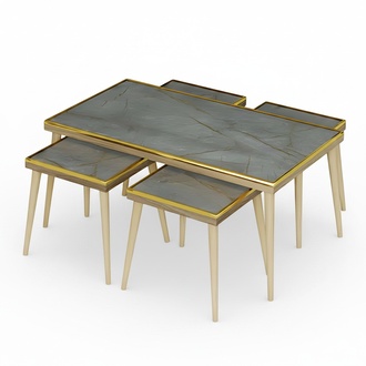 Wohnzimmer-Set Grau Holz Edelstahl modern elegant