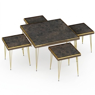 Wohnzimmer-Set in Schwarz aus hochwertigem MDF und Edelstahl
