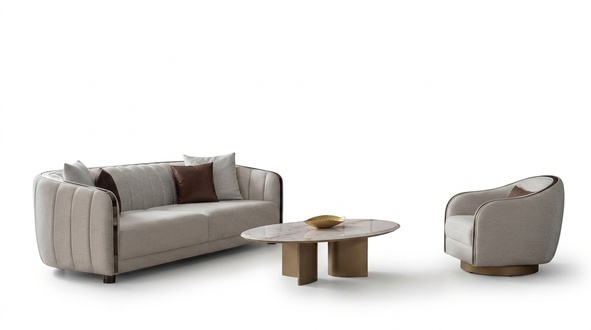 Wohnzimmer-Set mit 3+1 Sitzer, Couchtisch und modernem TV-Lowboard