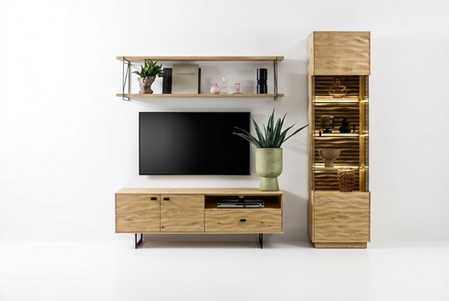 Wohnzimmer Set Modern TV-Lowboard Medienmöbel Braun Wandregal