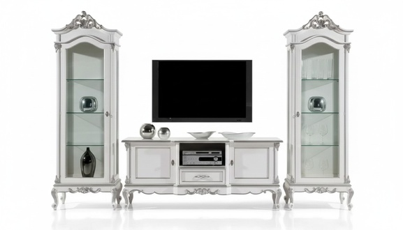 Wohnzimmer Set Wandregal TV-Ständer Wohnwand 2x Vitrine Design 3tlg.Neu