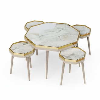 Wohnzimmer-Set Weiß Holz Edelstahl Modern Elegant