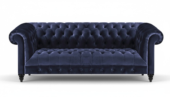 Wohnzimmer Sofa Dreisitze Couch Polstermöbel Blau Textil Chesterfield