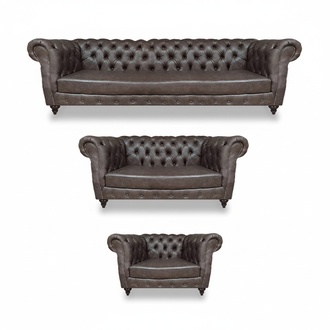 Wohnzimmer Sofa Set 3tlg Polstermöbel Braun Komplett Modern Sofas Chesterfield