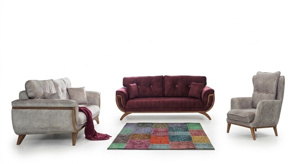 Wohnzimmer Sofagarnitur 3+3+1 Polster Textil Design Modern grau Möbel